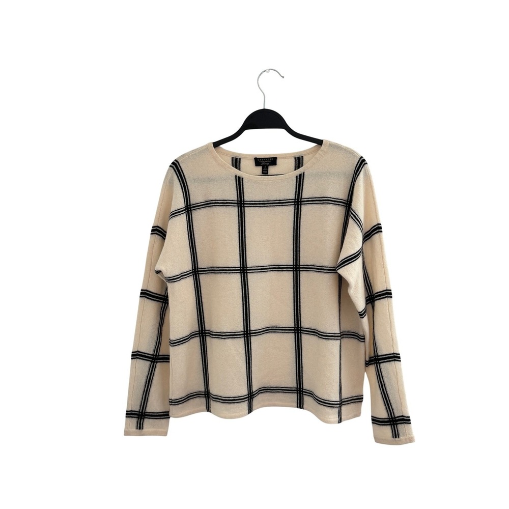 Charter Club Luxury 100% Cashmere Sweater M Cream Black Minimalist Basic - Picture 2 of 7